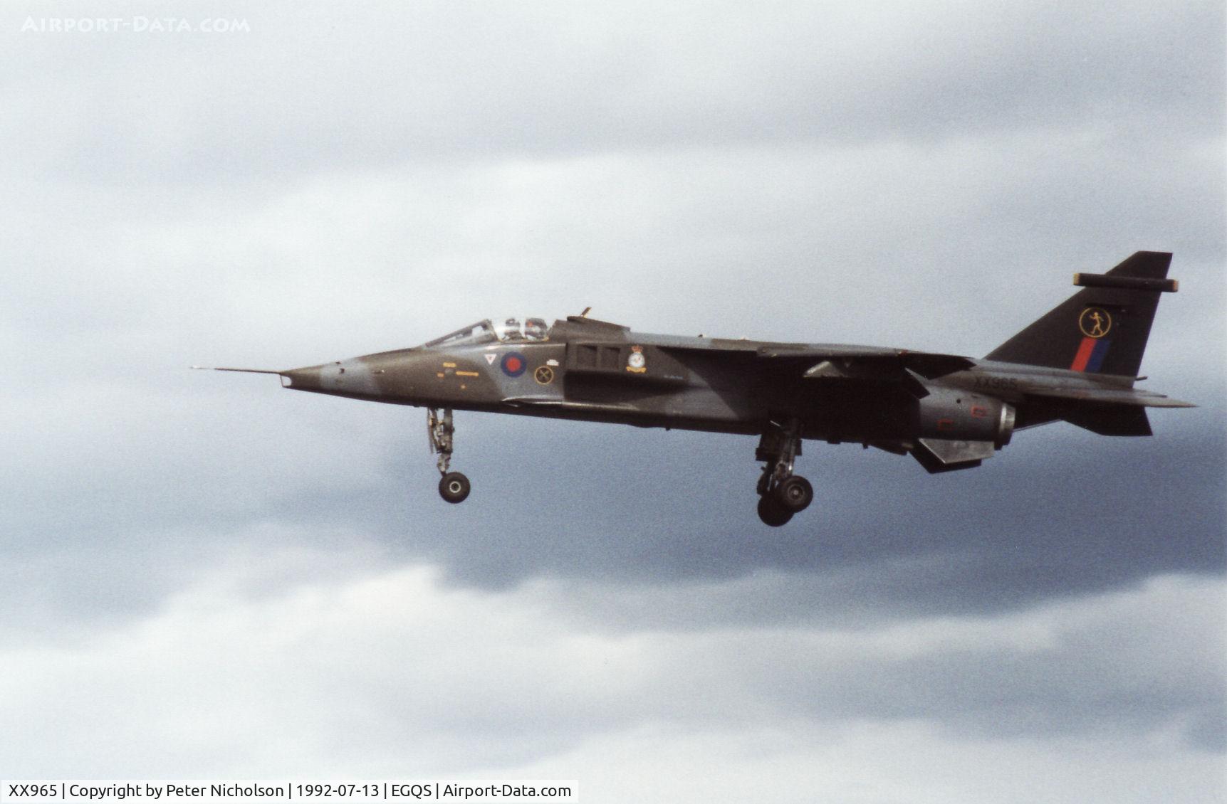XX965, 1975 Sepecat Jaguar GR.1A C/N S.87, Jaguar GR.1A of 226 Operational Conversion Unit at RAF Lossiemouth on final approach there in the Summer of 1992.