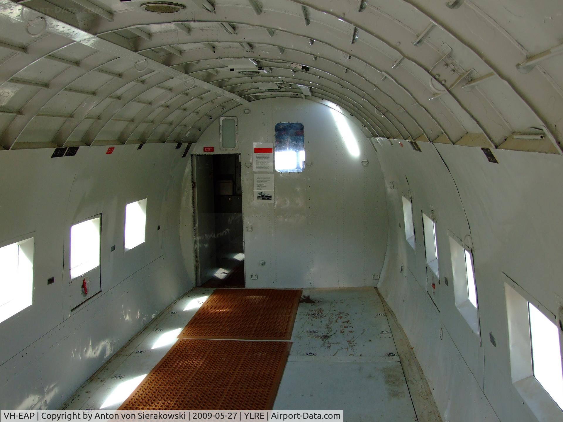VH-EAP, Douglas DC-3 (C-47A) C/N 12873, VH-EAP @ YLRE Douglas DC-3 (C-47 conversion) (CN: 17696). Static display at Qantas Museum at Longreach, Qld, Au.