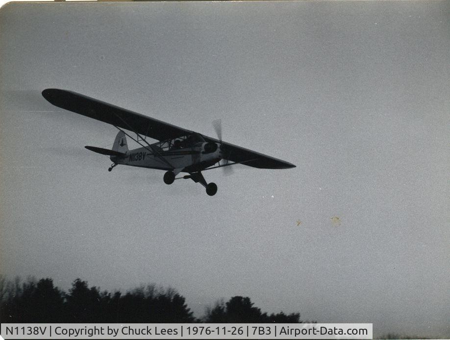 N1138V, Piper L-4B Grasshopper (O-59A / J3C-65) C/N 9357, My first solo flight was in N1138V at Hampton Airfield on 11/26/78.  This is me landing her coming in from the north