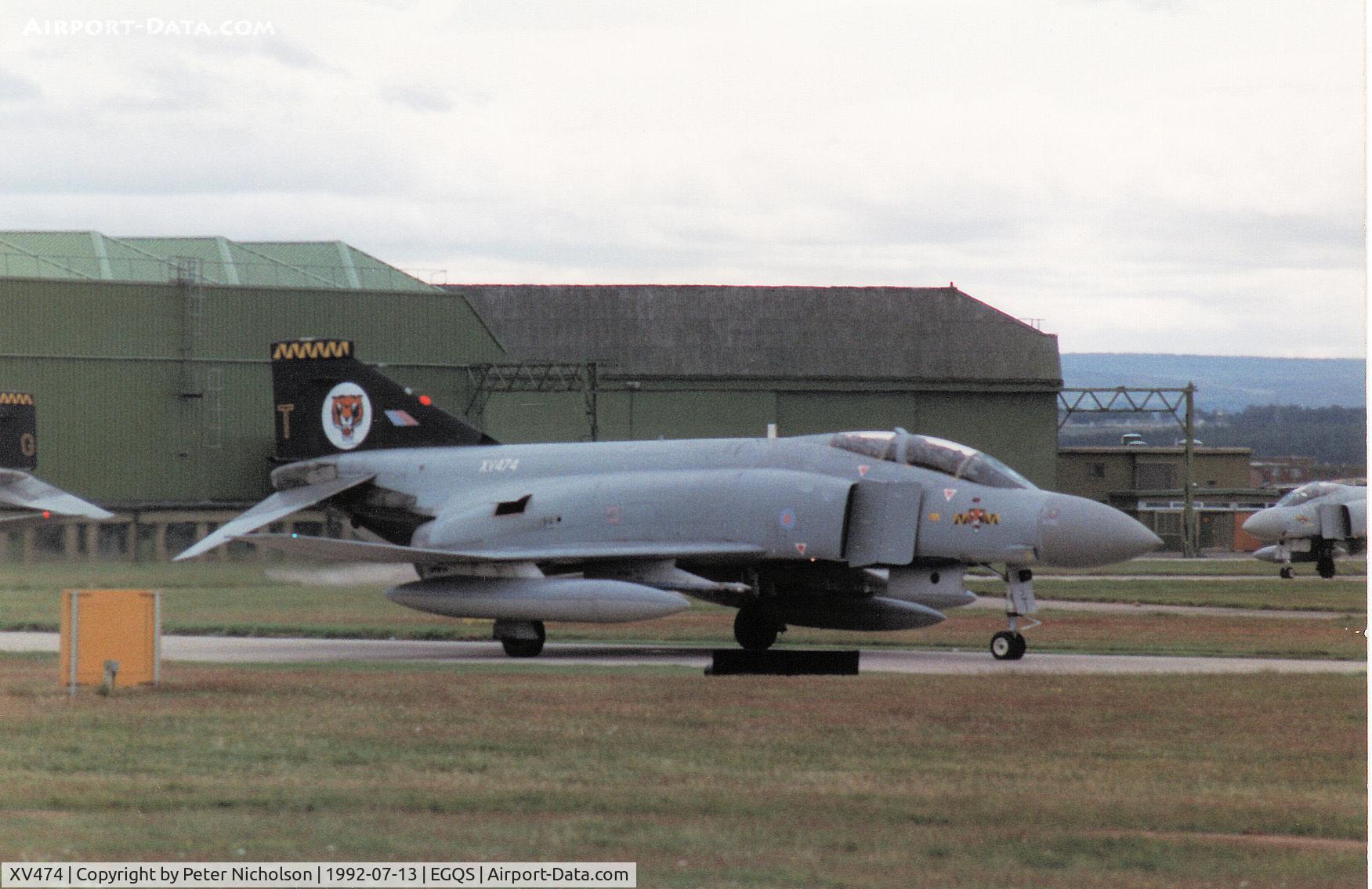 XV474, 1969 McDonnell Douglas Phantom FGR2 C/N 3309, Phantom FGR.2 of 74 Squadron taxying to the active runway at RAF Lossiemouth in the Summer of 1992.