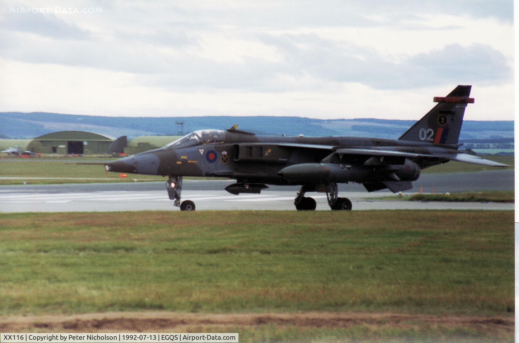 XX116, 1973 Sepecat Jaguar GR.1A C/N S.9, Jaguar GR.1A of 226 Operational Conversion Unit taxying to the active runway at RAF Lossiemouth in the Summer of 1992.