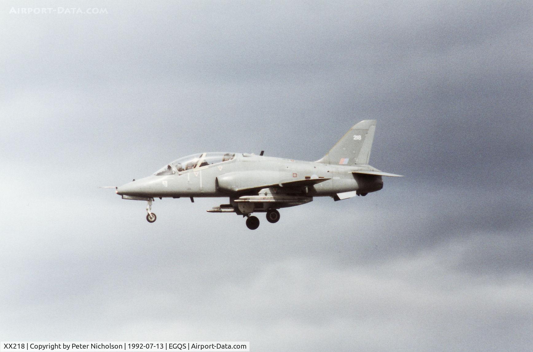 XX218, 1978 Hawker Siddeley Hawk T.1A C/N 054/312054, Hawk T.1A of 234 Squadron at RAF Brawdy on final approach to RAF Lossiemouth in the Summer of 1992.