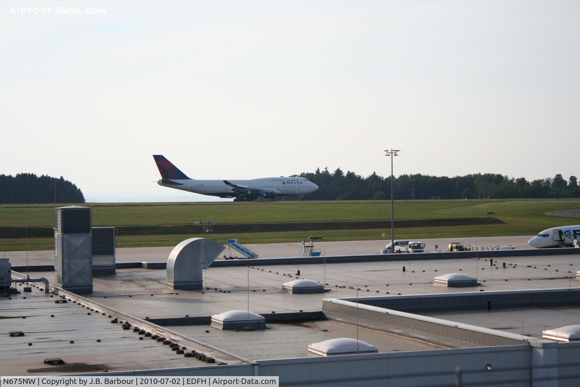 N675NW, 2002 Boeing 747-451 C/N 33001, I'm not sure if this was a Passenger arrival or Cargo.  I was told that Delta doesn't depart from Frankfurt Hahn, but guess what? They're here.
