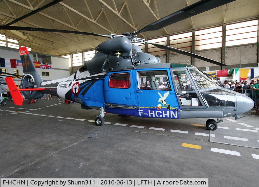 F-HCHN, 1998 Aérospatiale AS-365N-2 Dauphin C/N 6540, Static display into 31F Hangard with special c/s... Taken during LFTH Open Day 2010...