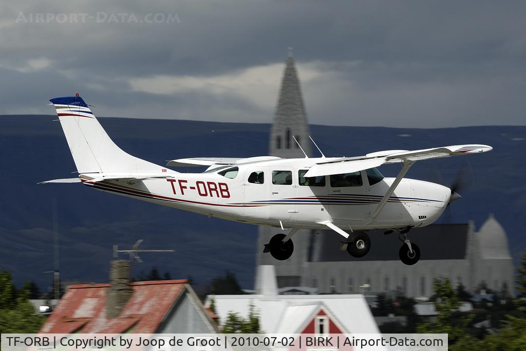 TF-ORB, Cessna 207A Stationair 8 C/N 20700781, In the background is the famous Hallgrimskirkja that dominates the Reykjavik skyline.