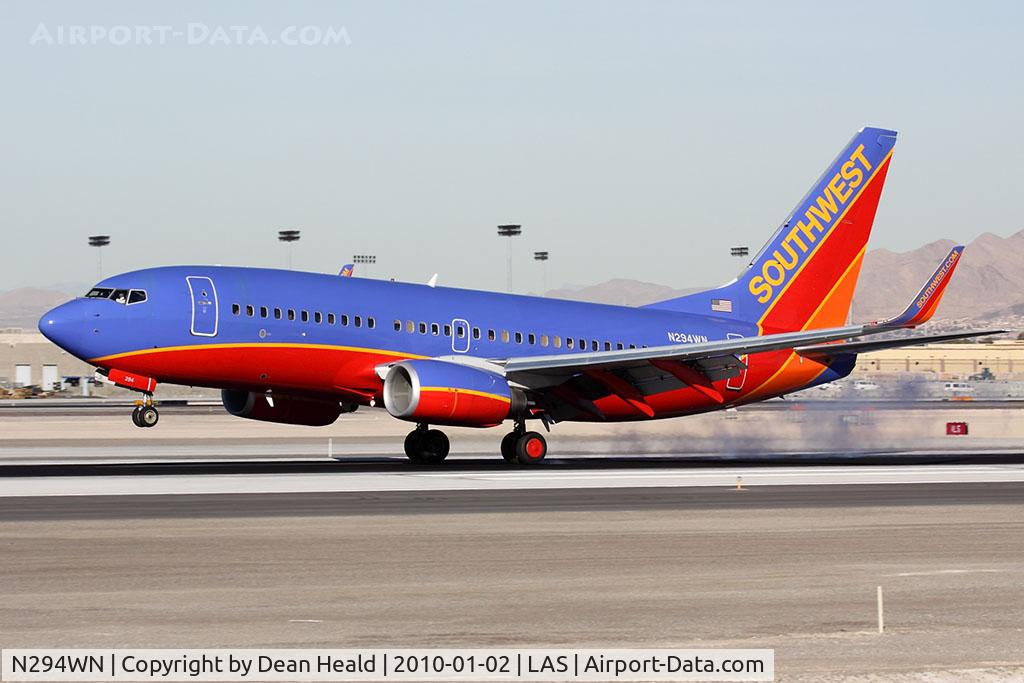 N294WN, 2007 Boeing 737-7H4 C/N 32540, Southwest Airlines N294WN (FLT SWA2025) from Bob Hope Burbank Airport (KBUR) landing RWY 25L.