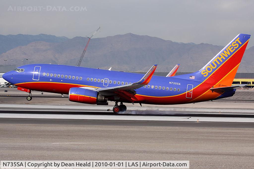 N735SA, 1999 Boeing 737-7H4 C/N 27867, Southwest Airlines N735SA (FLT SWA5632) from Chicago Midway Int'l (KMDW) landing RWY 25L.