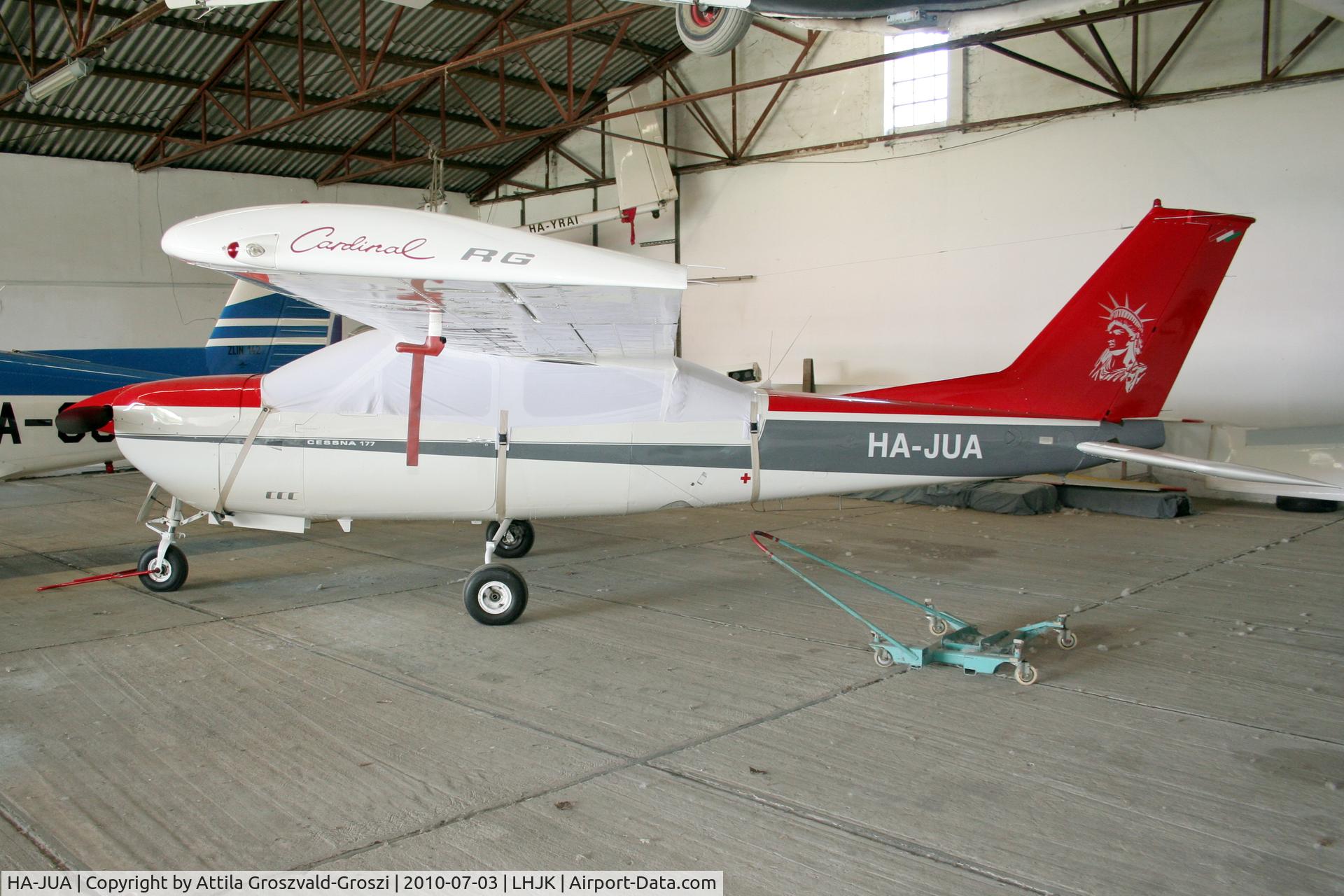 HA-JUA, 1976 Reims F177FG C/N 0140, Jakabszállás Airport, Hungary - Hangar.