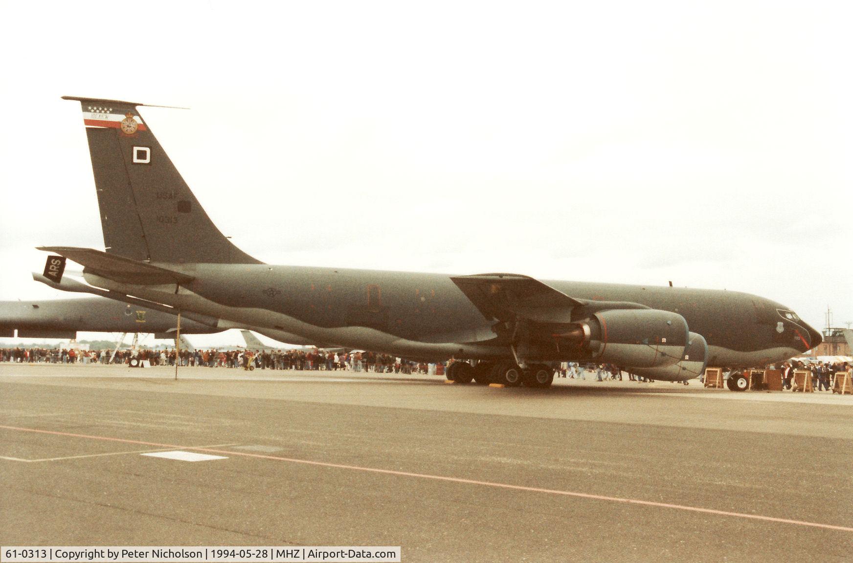 61-0313, 1961 Boeing KC-135R Stratotanker C/N 18220, Resident KC-135R Stratotanker named 100 Proof of the 100th Air Refuelling Wing on display at the 1994 RAF Mildenhall Air Fete.