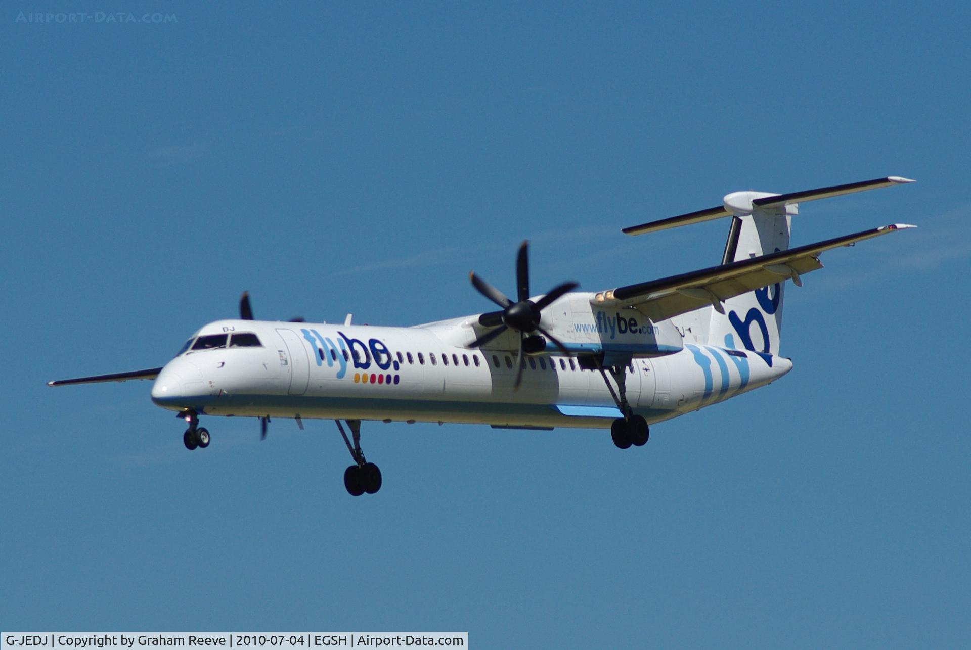 G-JEDJ, 2002 De Havilland Canada DHC-8-402Q Dash 8 C/N 4058, Landing at Norwich.