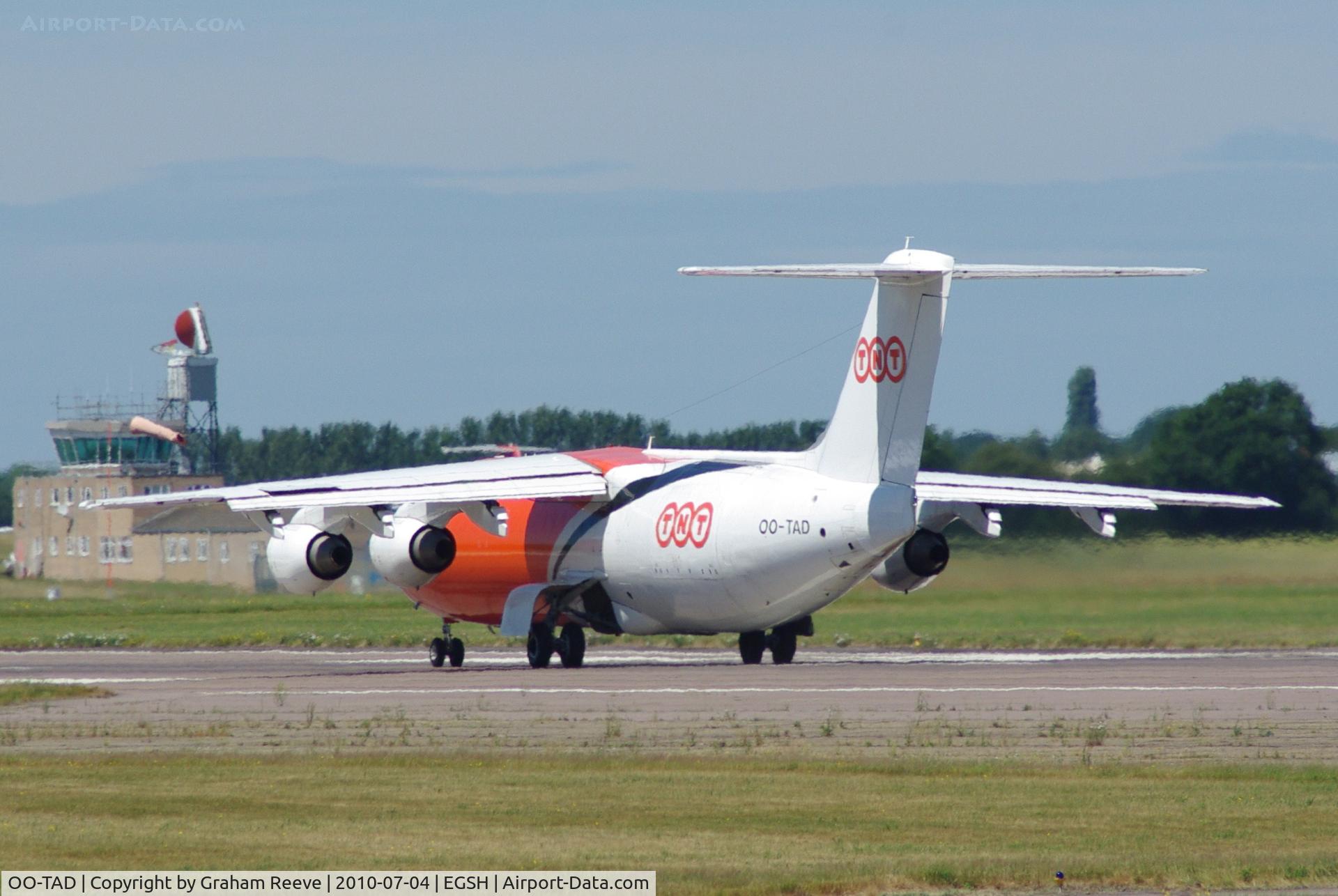 OO-TAD, 1990 British Aerospace BAe.146-300 C/N E3166, Taking off from Norwich.
