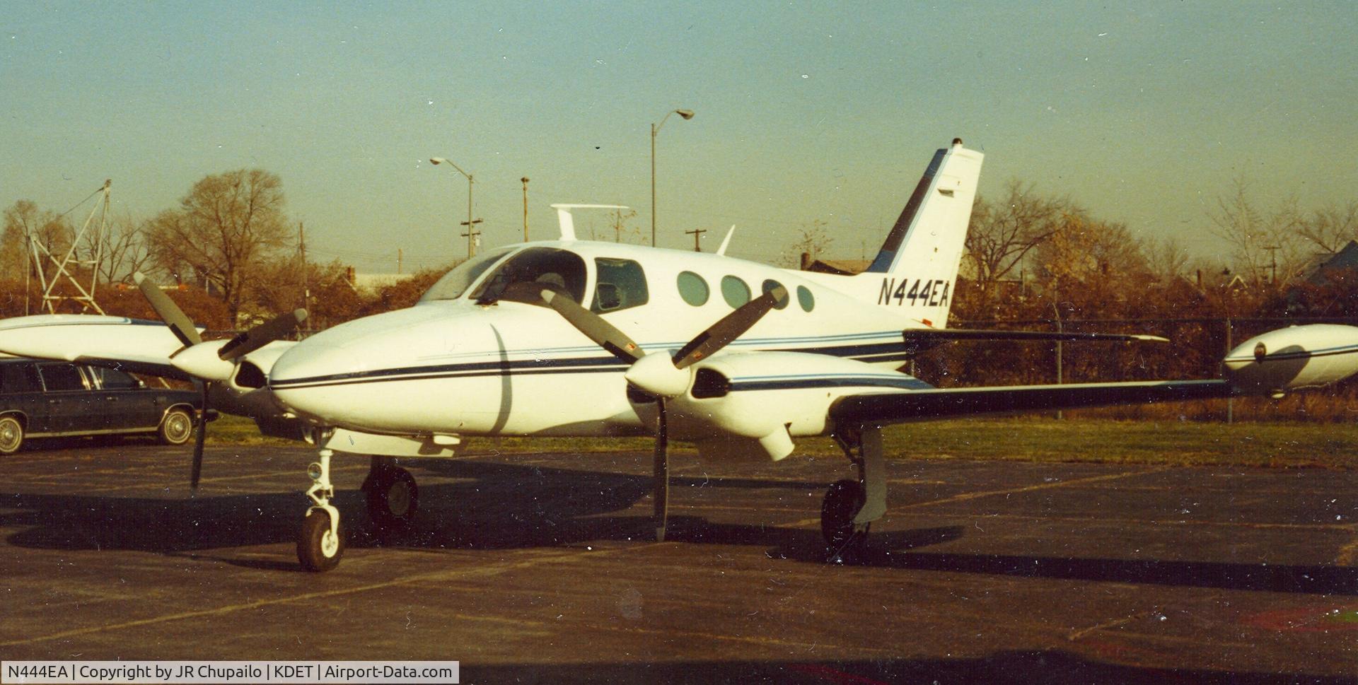 N444EA, Cessna 411A C/N 4110267, N444EA at Detroit City Airport 1984 (repainted, finally) (ex.N444BF) Aircraft was operated by Executive Aviation / Falcon Air flying auto parts and Kodak film.