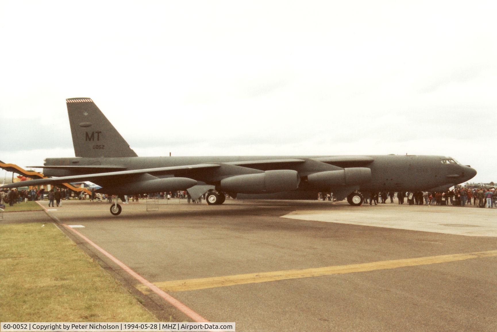 60-0052, 1960 Boeing B-52H Stratofortress C/N 464417, B-52H Stratofortress from Minot AFB's 5th Bombardment Wing on display at the 1994 RAF Mildenhall Air Fete.