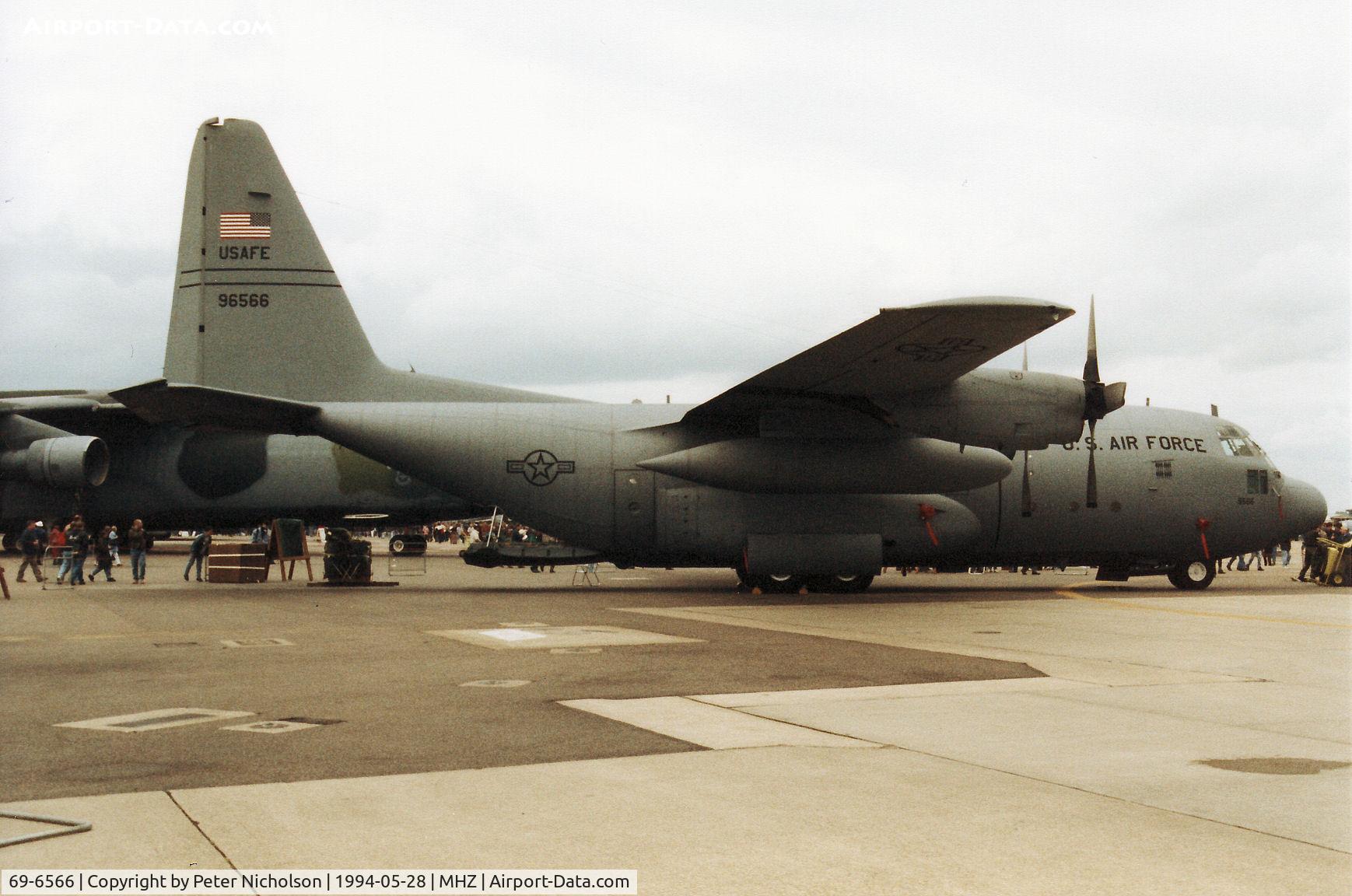 69-6566, 1969 Lockheed C-130E Hercules C/N 382-4340, C-130E Hercules of 435th Airlift Wing at Ramstein Air Base on display at the 1994 RAF Mildenhall Air Fete.