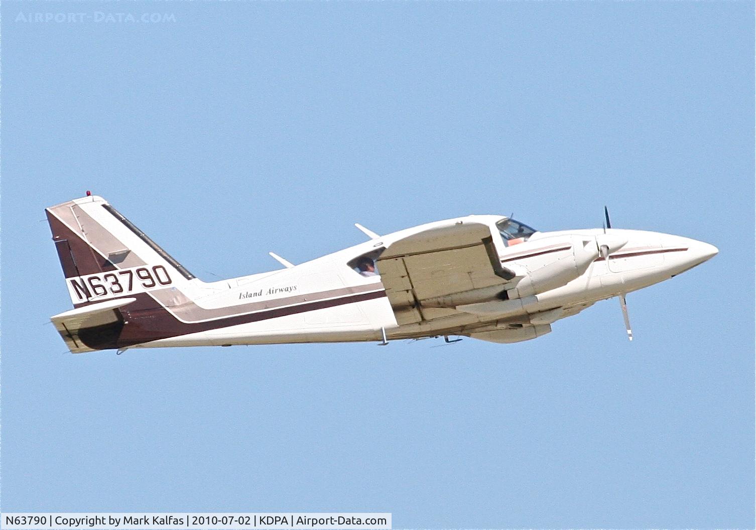 N63790, 1977 Piper PA-23-250 C/N 27-7754117, MCPHILLIPS FLYING SERVICE INC/island Airways Piper PA27 Aztec, N63790 departing KPDA RWY 20R.