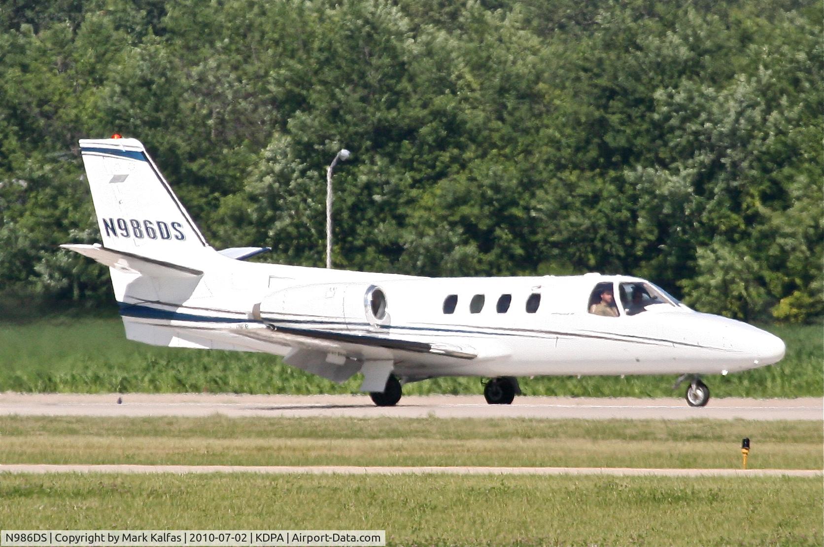 N986DS, 1983 Cessna 501 Citation I/SP C/N 501-0321, ONCOURSE CHARTER LLC Cessna 501 arriving 20R KDPA after a trip in from KROG.