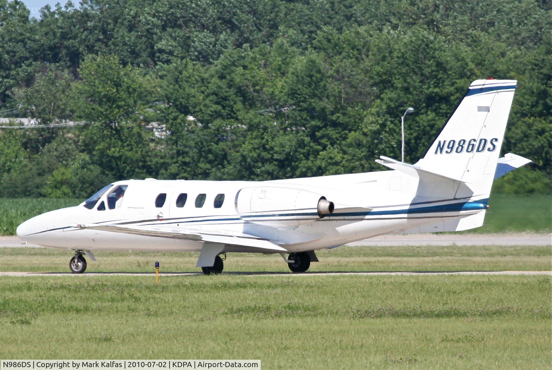 N986DS, 1983 Cessna 501 Citation I/SP C/N 501-0321, ONCOURSE CHARTER LLC Cessna 501, N986DS off 20R taxiway Whiskey KDPA after a trip in from KROG.