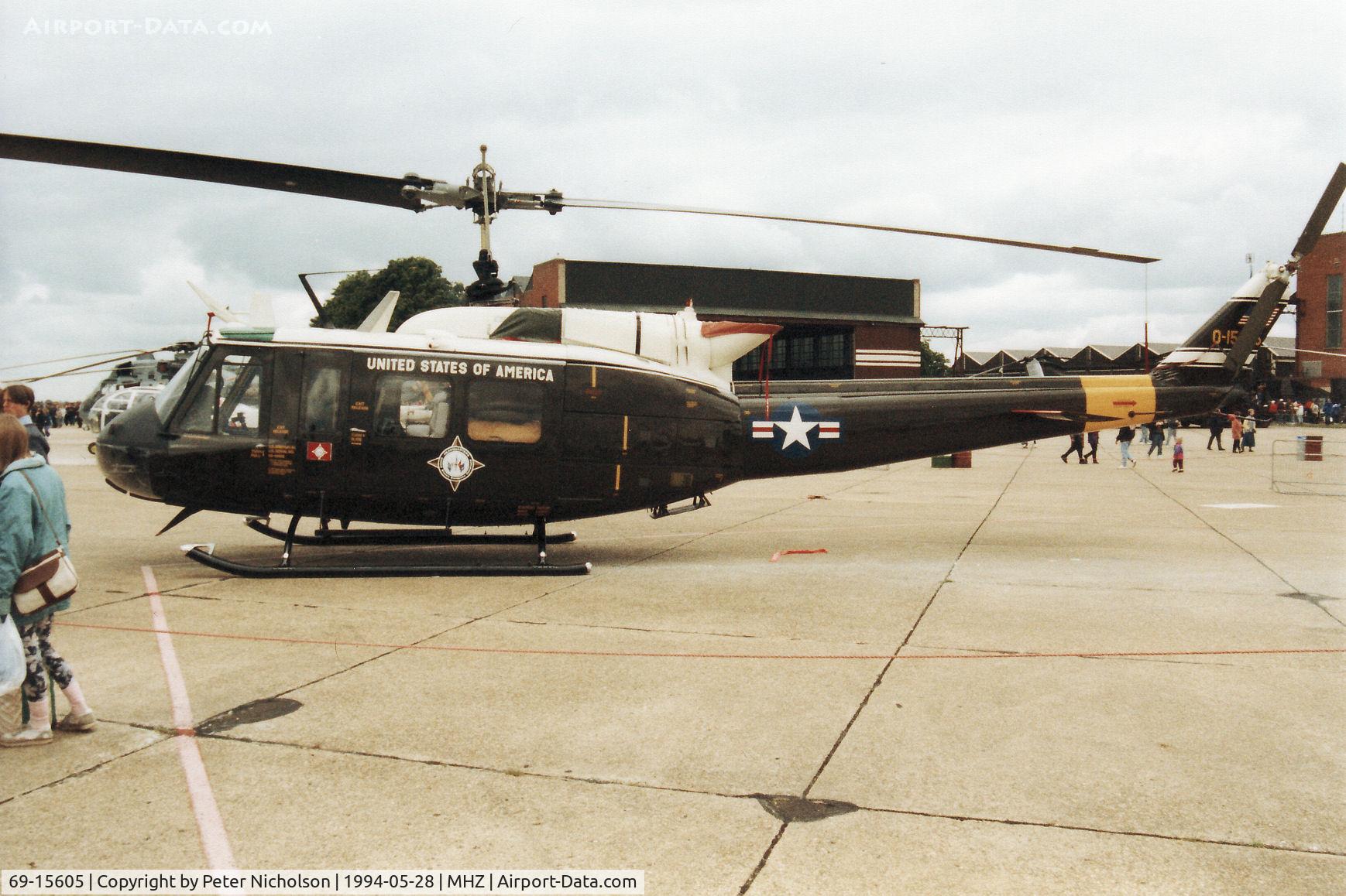 69-15605, 1969 Bell UH-1H Iroquois C/N 11893, UH-1H Iroquois of USEUCOM on display at the 1994 Mildenhall Air Fete.
