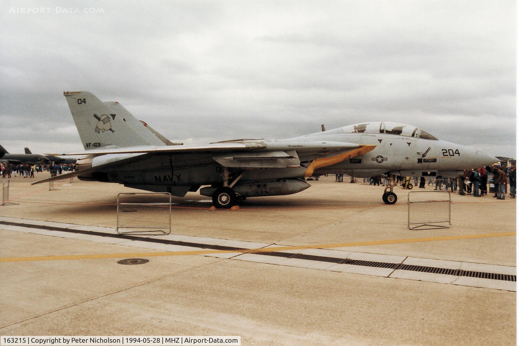 163215, Grumman F-14B Tomcat C/N 576, F-14B Tomcat of Fighter Squadron VF-103 on display at the 1994 Mildenhall Air Fete.