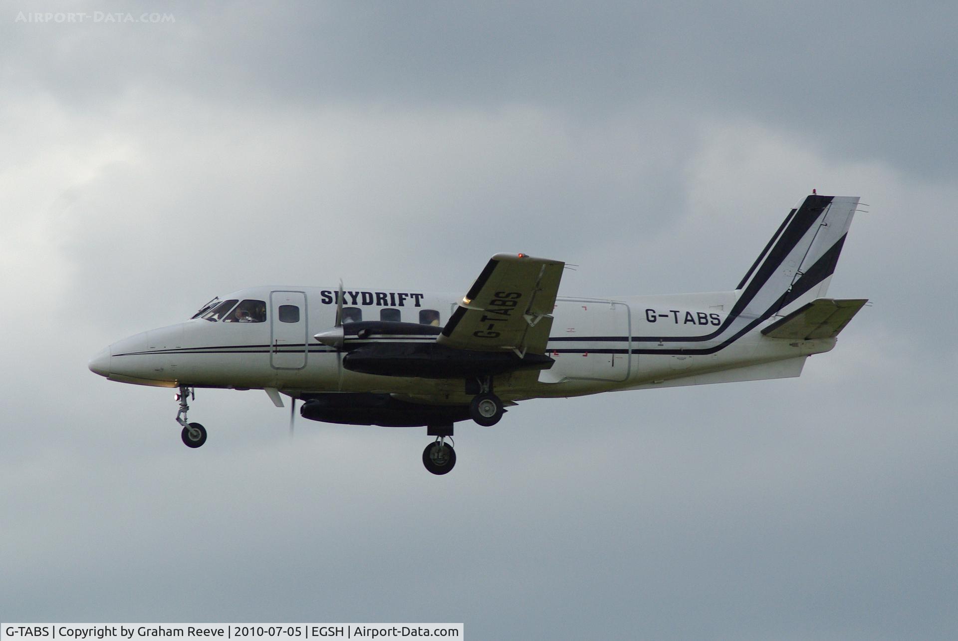 G-TABS, 1979 Embraer EMB-110P1 Bandeirante C/N 110.212, Landing at Norwich.