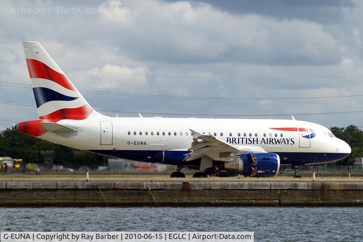G-EUNA, 2009 Airbus A318-112 C/N 4007, Airbus A318-112 [4007] (British Airways) London City~G 15/06/2010. Seen arriving air brakes applied.