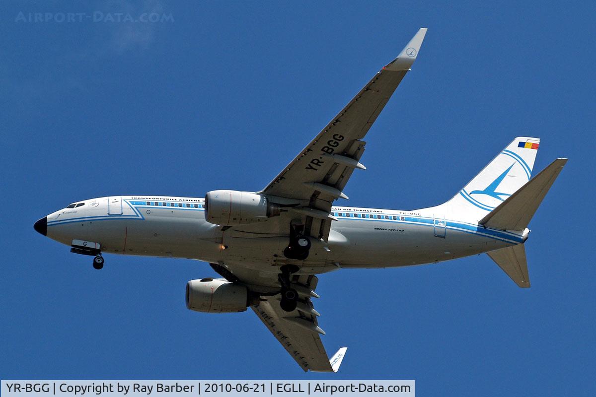 YR-BGG, 2001 Boeing 737-78J C/N 28442, Boeing 737-78J [28442] (TAROM) Home~G 21/06/2010. Seen arriving 27R 3 miles out.
