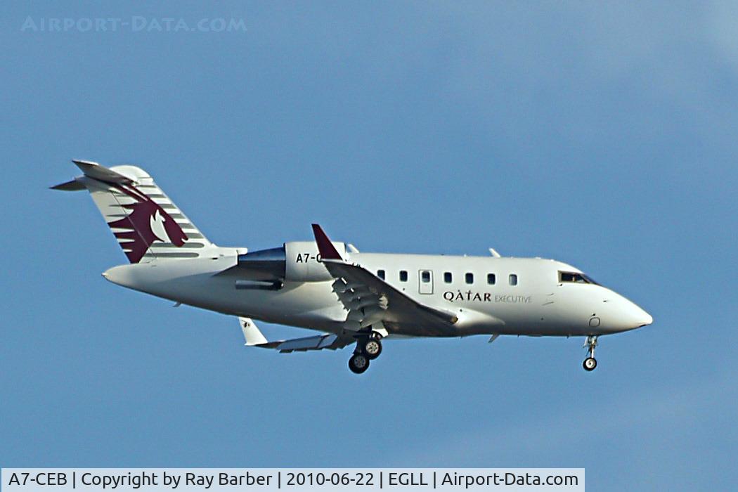 A7-CEB, 2008 Bombardier Challenger 605 (CL-600-2B16) C/N 5784, Canadair CL.605 Challenger [5784] Home~G 22/06/2010. Seen on finals 27L.