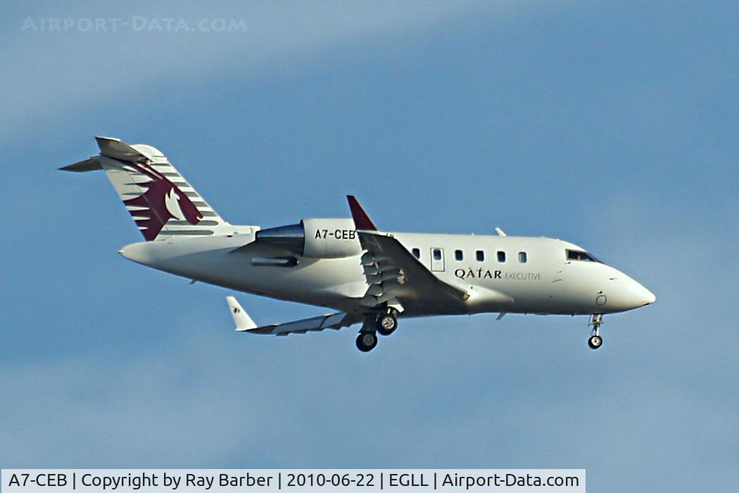 A7-CEB, 2008 Bombardier Challenger 605 (CL-600-2B16) C/N 5784, Canadair CL.605 Challenger [5784] Home~G 22/06/2010. Seen on finals 27L.