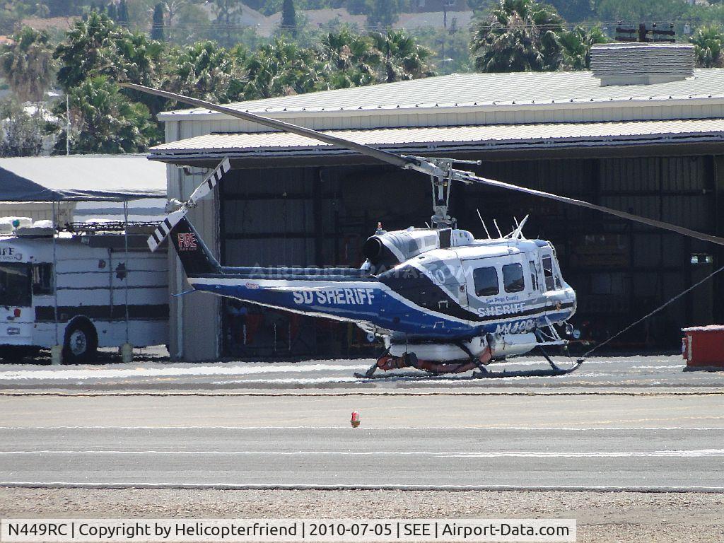 N449RC, 1973 Bell 205A-1 C/N 30121, Parked at San Diego Sheriff's hanger awaiting a call