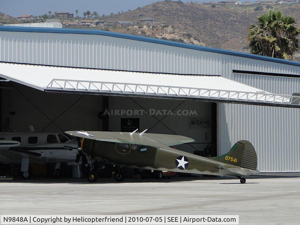 N9848A, 1950 Cessna 190 C/N 7541, Parked at the hanger on the eastside