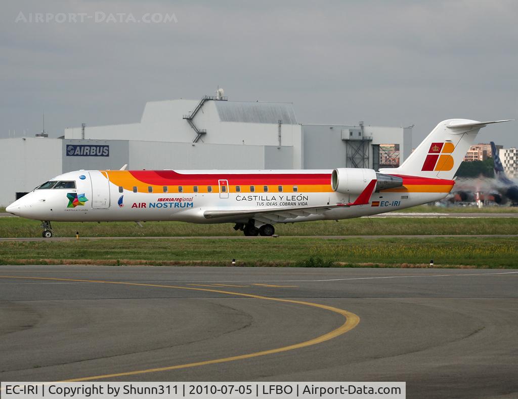 EC-IRI, Bombardier CRJ-200ER (CL-600-2B19) C/N 7851, Taxiing holding point rwy 32R for departure... Additional 'Castilla Y Leon' logo...