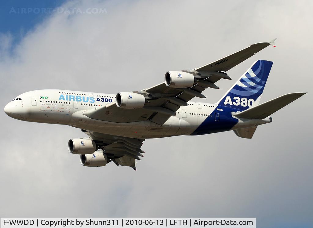F-WWDD, 2005 Airbus A380-861 C/N 004, Has made 2 pass during LFTH Open Day 2010...