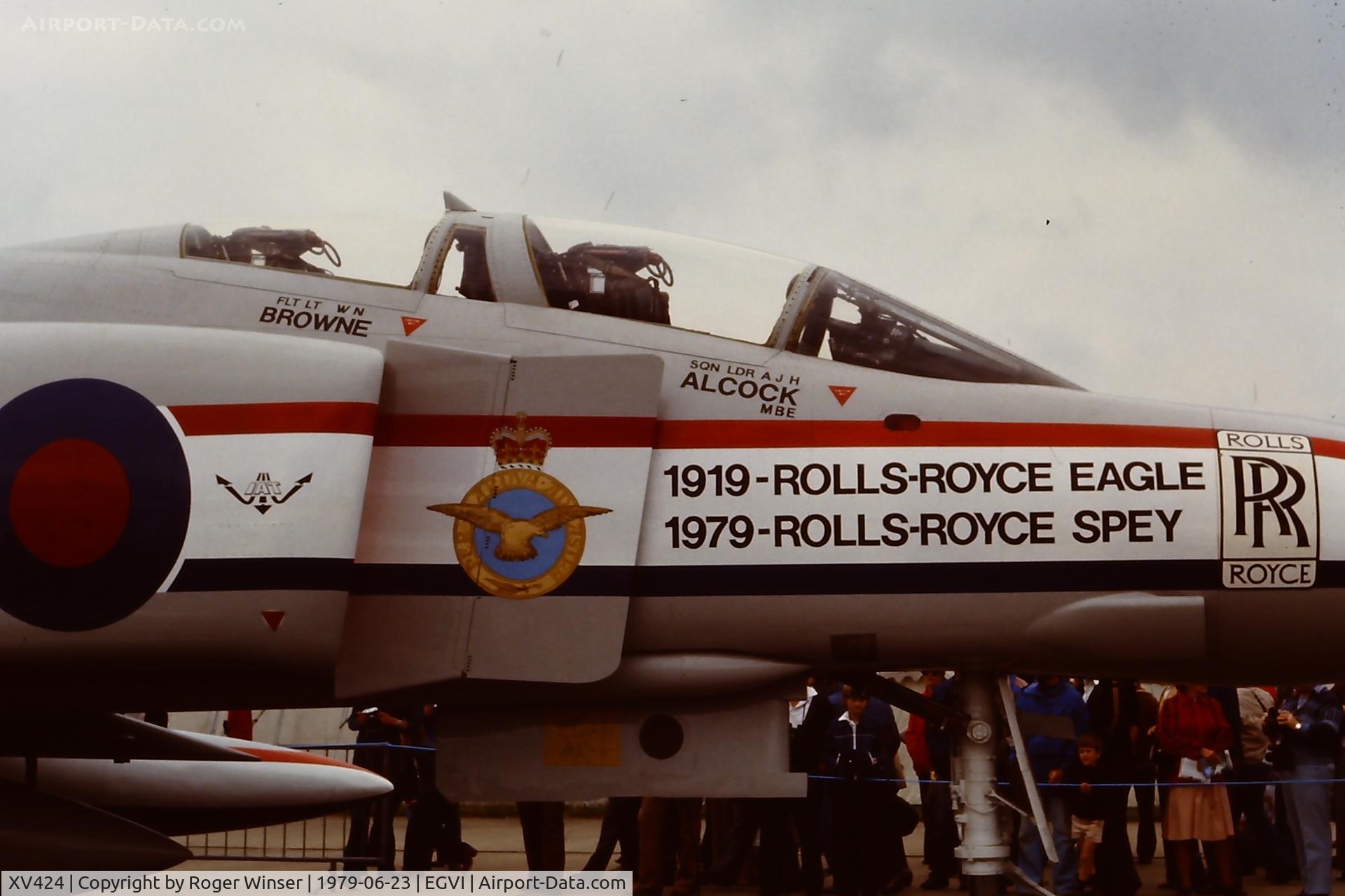 XV424, 1969 McDonnell Douglas Phantom FGR2 C/N 3084, Attending the IAT held at RAF Greenhan Common, UK in 1979 which celebrated the 60th anniversary of Alcock and Browns non-stop trans Atlantic flight on 14/15 June 1919.