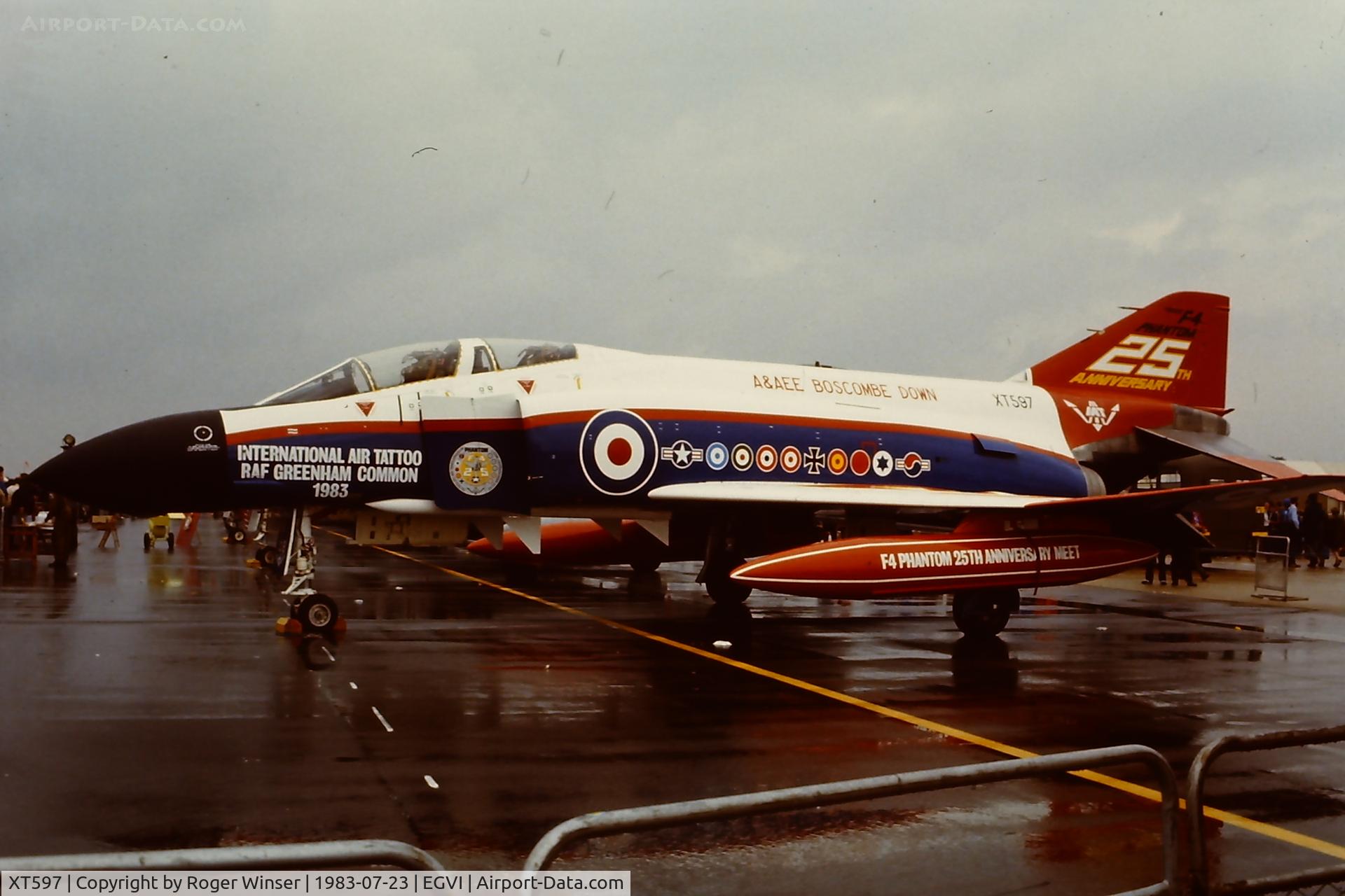 XT597, 1966 McDonnell Douglas Phantom FG1 C/N 1611, RAE Boscombe Down Phantom attending the IAT held at RAF Greenham Common, UK in 1983 which celebrated 25 years of the F-4 Phantom 11