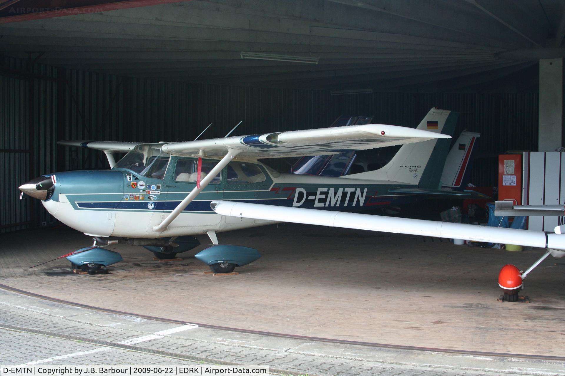 D-EMTN, Reims FR172G Reims Rocket C/N 0147, Relims Aviation FR172G Rocket c/nFR17200147.  From the decals on the cowling, this plane has been places other than a hanger.