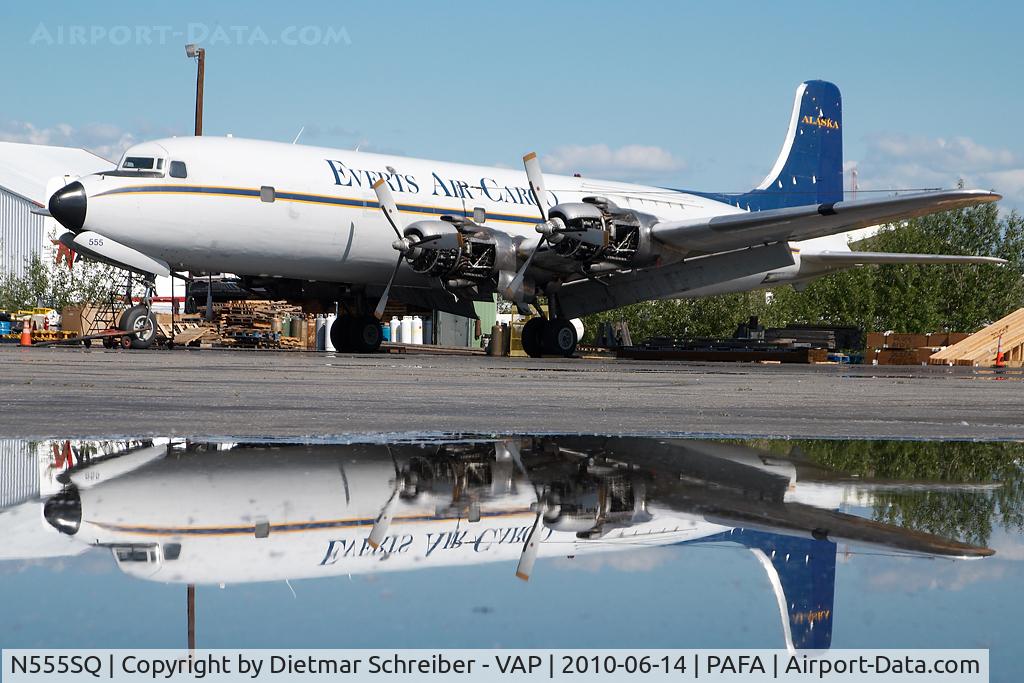 N555SQ, 1957 Douglas DC-6B C/N 45137, Everts Air Cargo DC6 - reflection