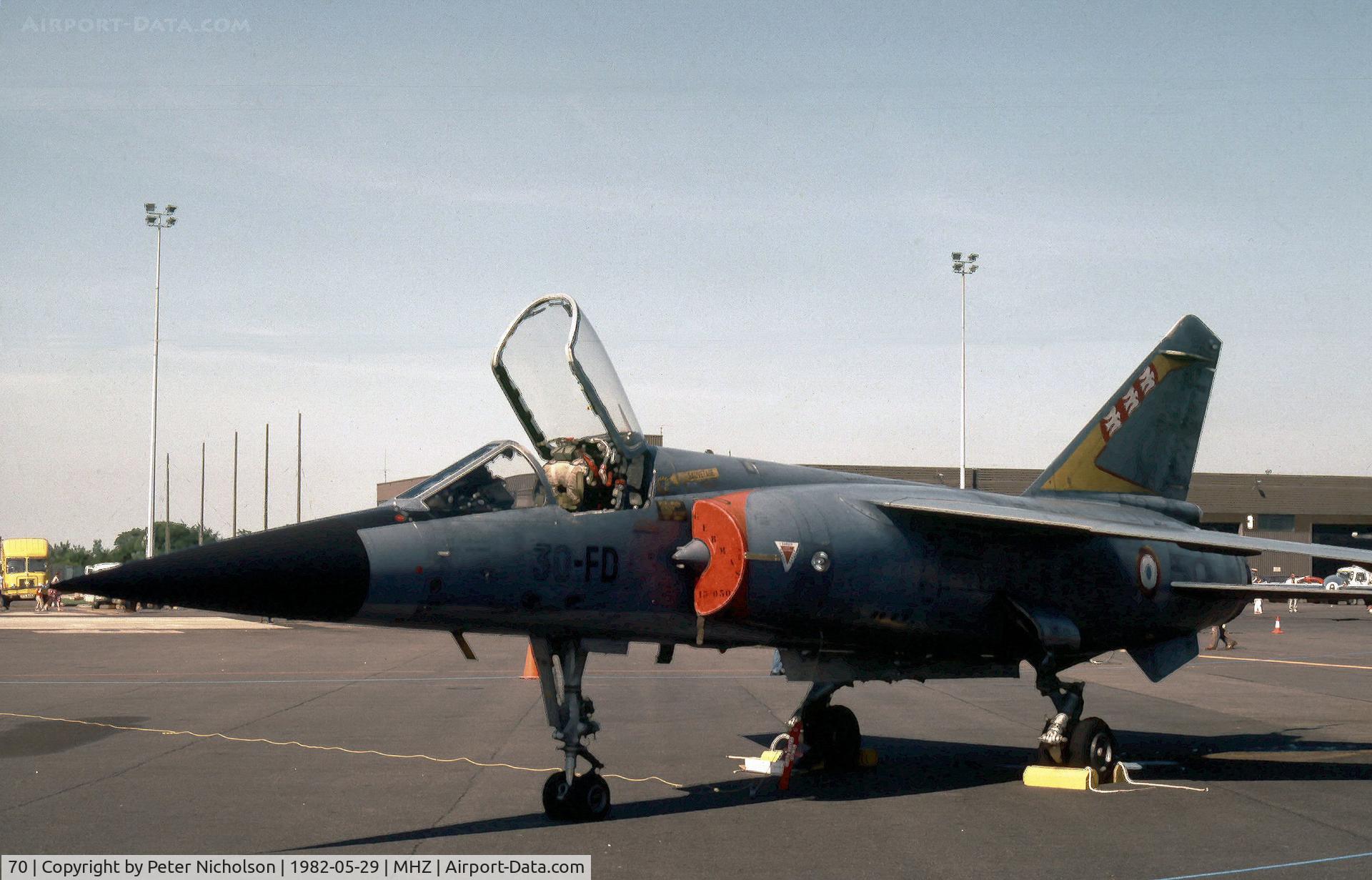 70, Dassault Mirage F.1C C/N 70, Mirage F.1C of EC.30 French Air Force on display at the 1982 Mildenhall Air Fete.
