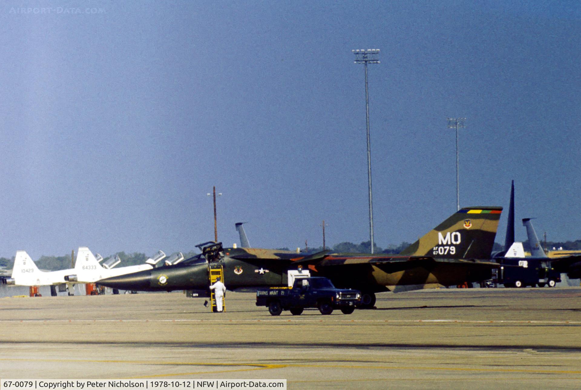 67-0079, 1967 General Dynamics F-111A Aardvark C/N A1-124, F-111A of 366th Tactical Fighter Wing at Mountain Home AFB in transit at Carswell AFB in October 1978.