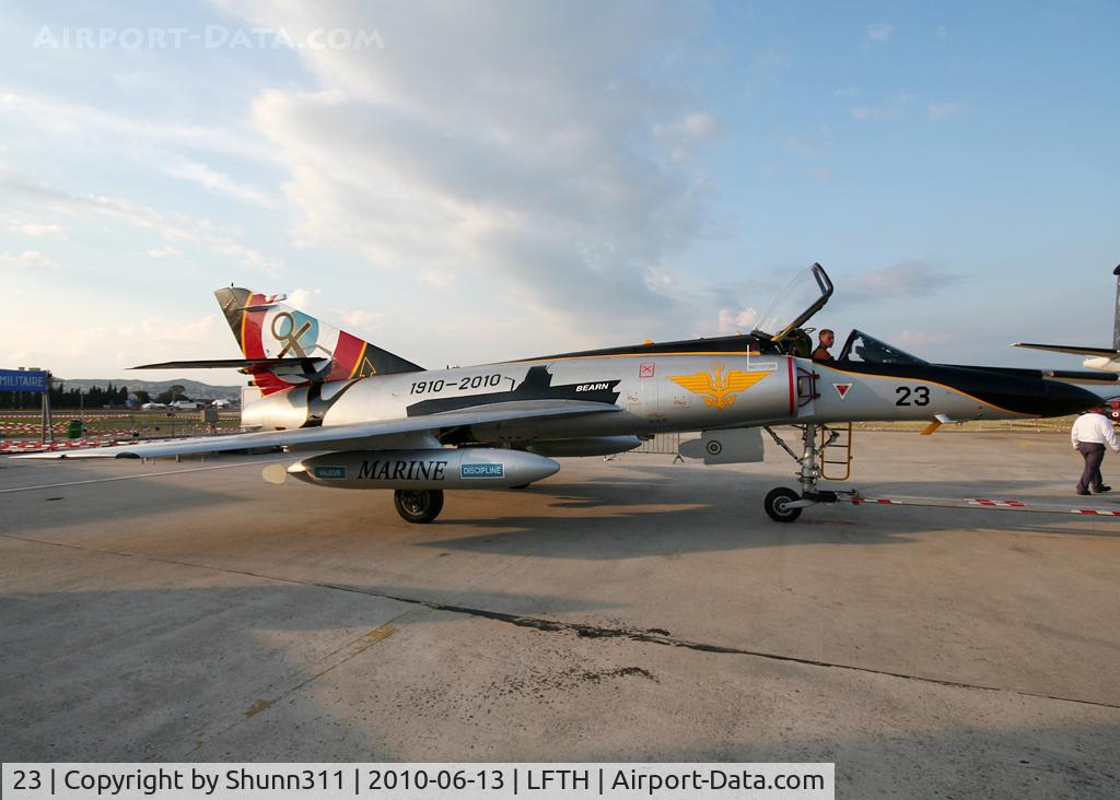 23, Dassault Super Etendard C/N 23, Static display in special '100th anniversary' c/s during LFTH Open Day 2010... On the right side : Bearn aircraft carrier...