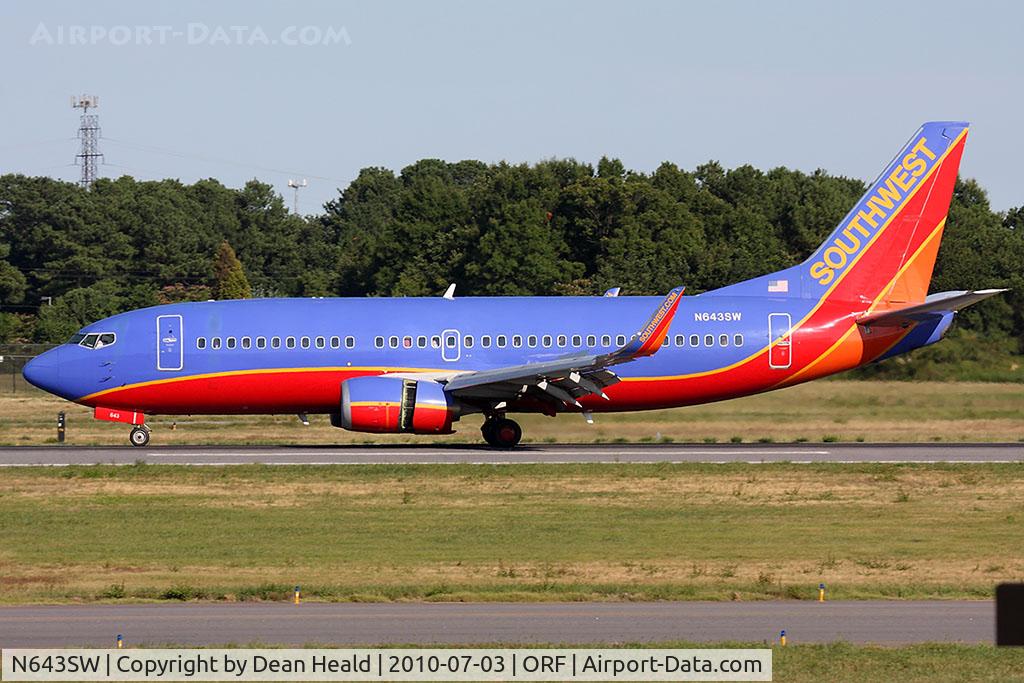 N643SW, 1997 Boeing 737-3H4 C/N 27716, Southwest Airlines N643SW (FLT SWA2563) from Baltimore/Washington Int'l (KBWI) rolling out on RWY 5 after landing.