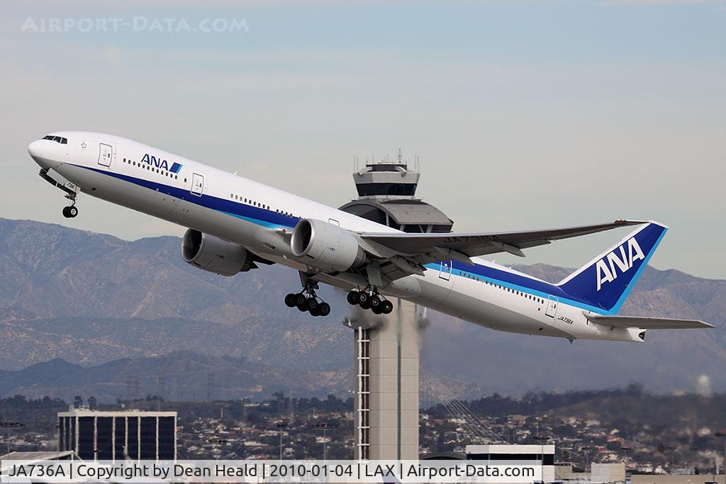 JA736A, 2006 Boeing 777-381/ER C/N 34893, All Nippon Airways JA736A (FLT ANA5) climbing out from RWY 25R enroute to Narita Int'l (RJAA).