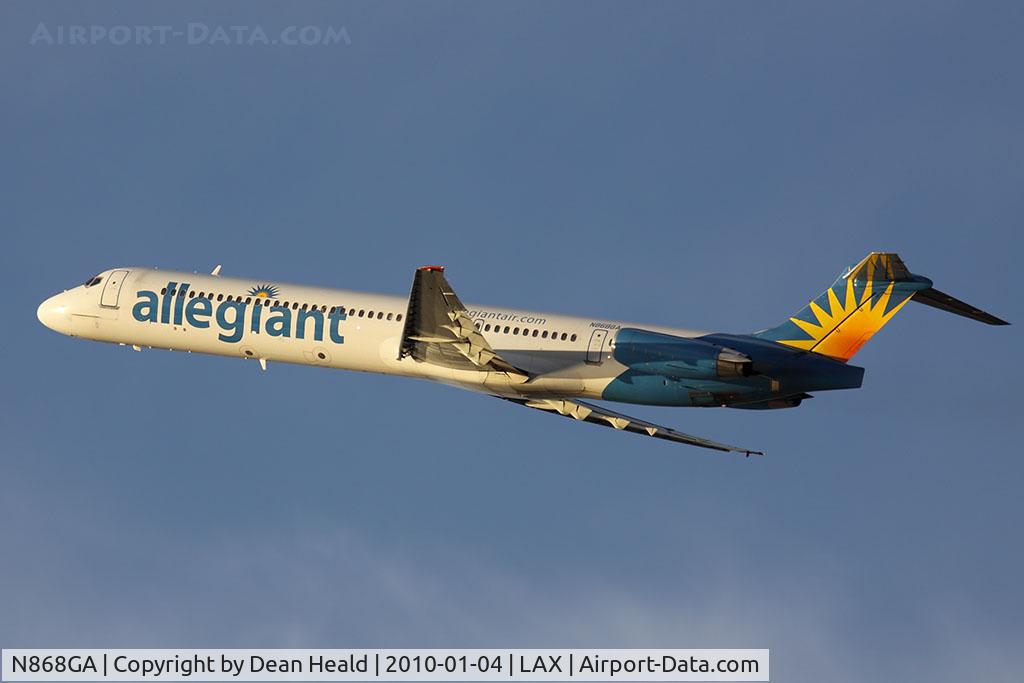 N868GA, 1987 McDonnell Douglas MD-83 (DC-9-83) C/N 49554, Allegiant Air N868GA (FLT AAY390) climbing out from RWY 25R enroute to Northwest Arkansas Regional Airport (KXNA).