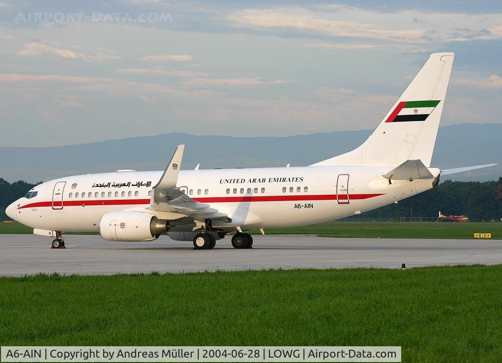 A6-AIN, 1999 Boeing 737-7Z5 BBJ C/N 29268, Early morning.