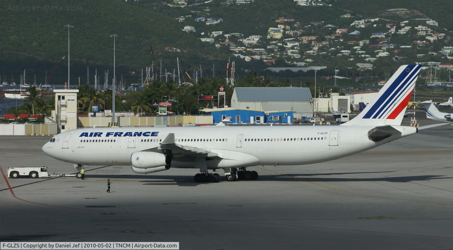 F-GLZS, 1999 Airbus A340-313X C/N 310, Airfrance F-GLZS being pushed back from the gate at TNCM
