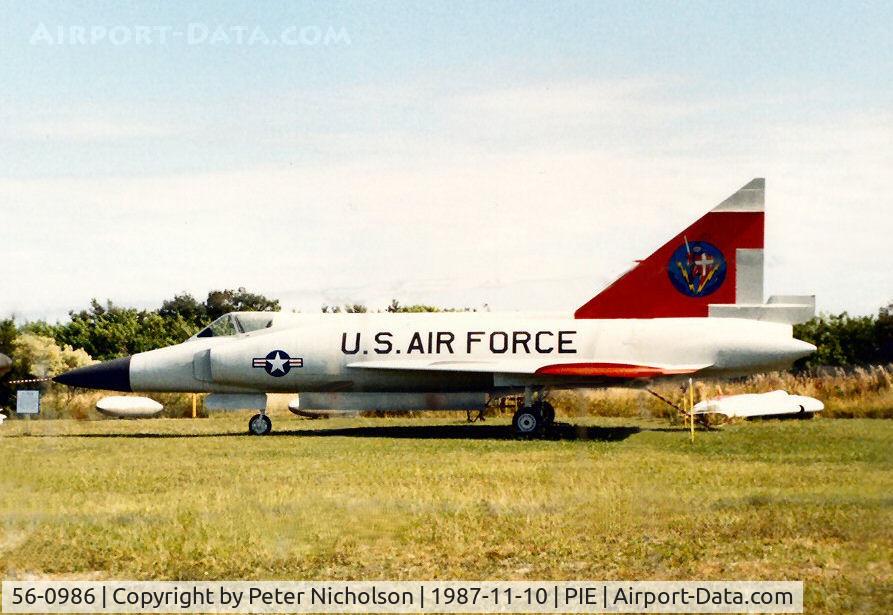 56-0986, 1956 Convair F-102A Delta Dagger C/N Not found 56-0986, F-102A Delta Dagger of the Florida Military Aviation Museum at Clearwater in November 1987 - the museum later closed and this aircraft is now with the MAPS Museum in Ohio.