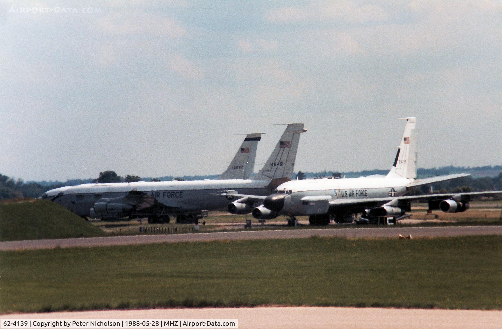 62-4139, 1962 Boeing RC-135W Rivet Joint C/N 18479, RC-135W Rivet Joint intelligence aircraft of Offutt AFB's 55th Strategic Wing alongside RC-135U 64-1489 during the 1988 Mildenhall Air Fete.