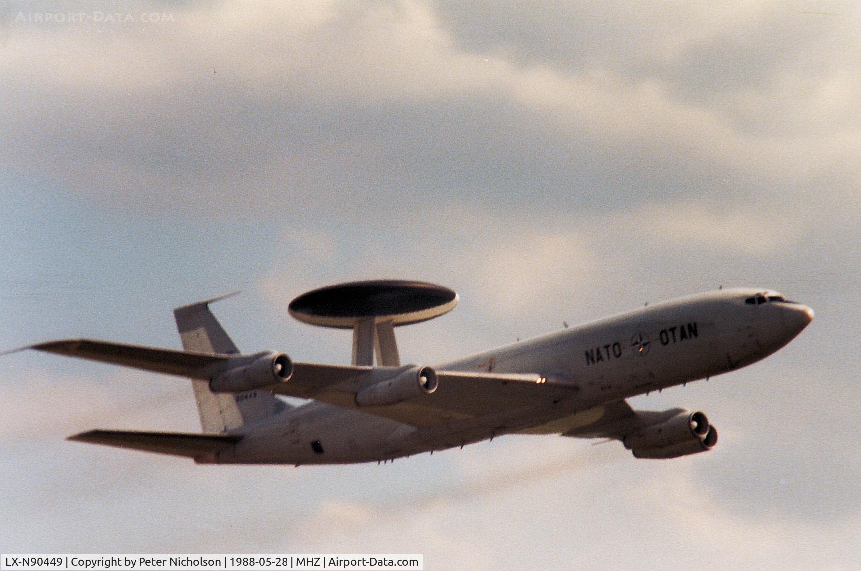 LX-N90449, 1983 Boeing E-3A Sentry C/N 22844, NATO Airborne Early Warning Force E-3A Sentry on a flypast at the 1988 RAF Mildenhall Air Fete.