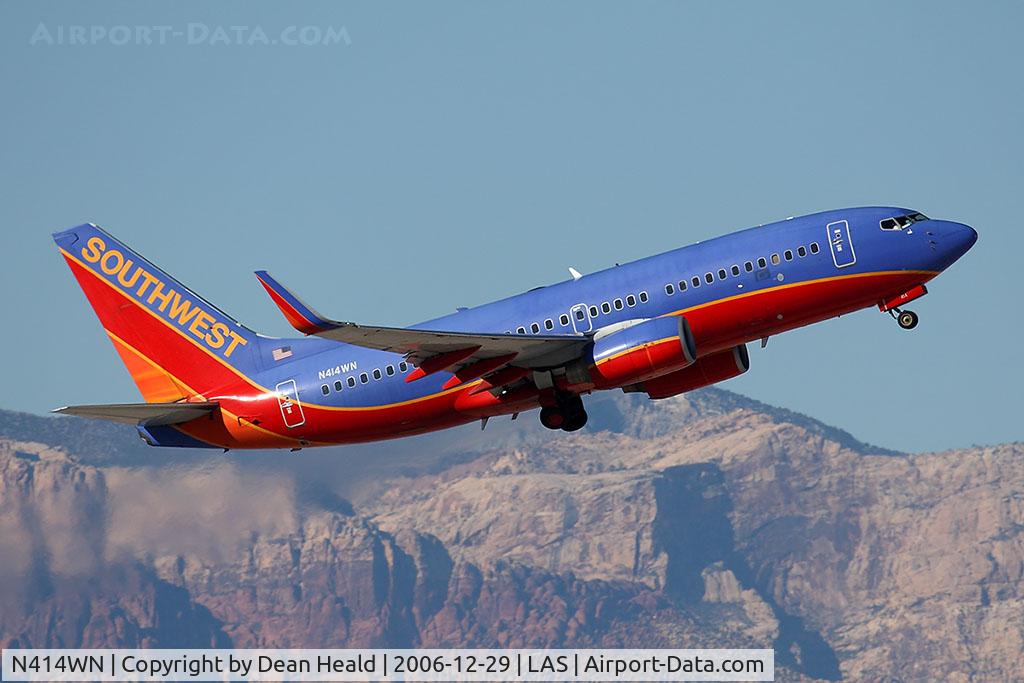 N414WN, 2001 Boeing 737-7H4 C/N 29820, Southwest Airlines N414WN (FLT SWA2984) climbing out from RWY 1R enroute to Denver Int'l (KDEN).