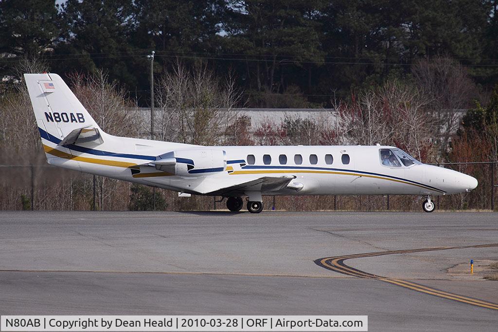 N80AB, 1992 Cessna 560 C/N 560-0169, EMI PA Inc 1992 Cessna 560 Citation V N80AB starting takeoff roll on RWY 23 (from Foxtrot intersection) enroute to New Castle Airport (KILG) - Wilmington, DE.