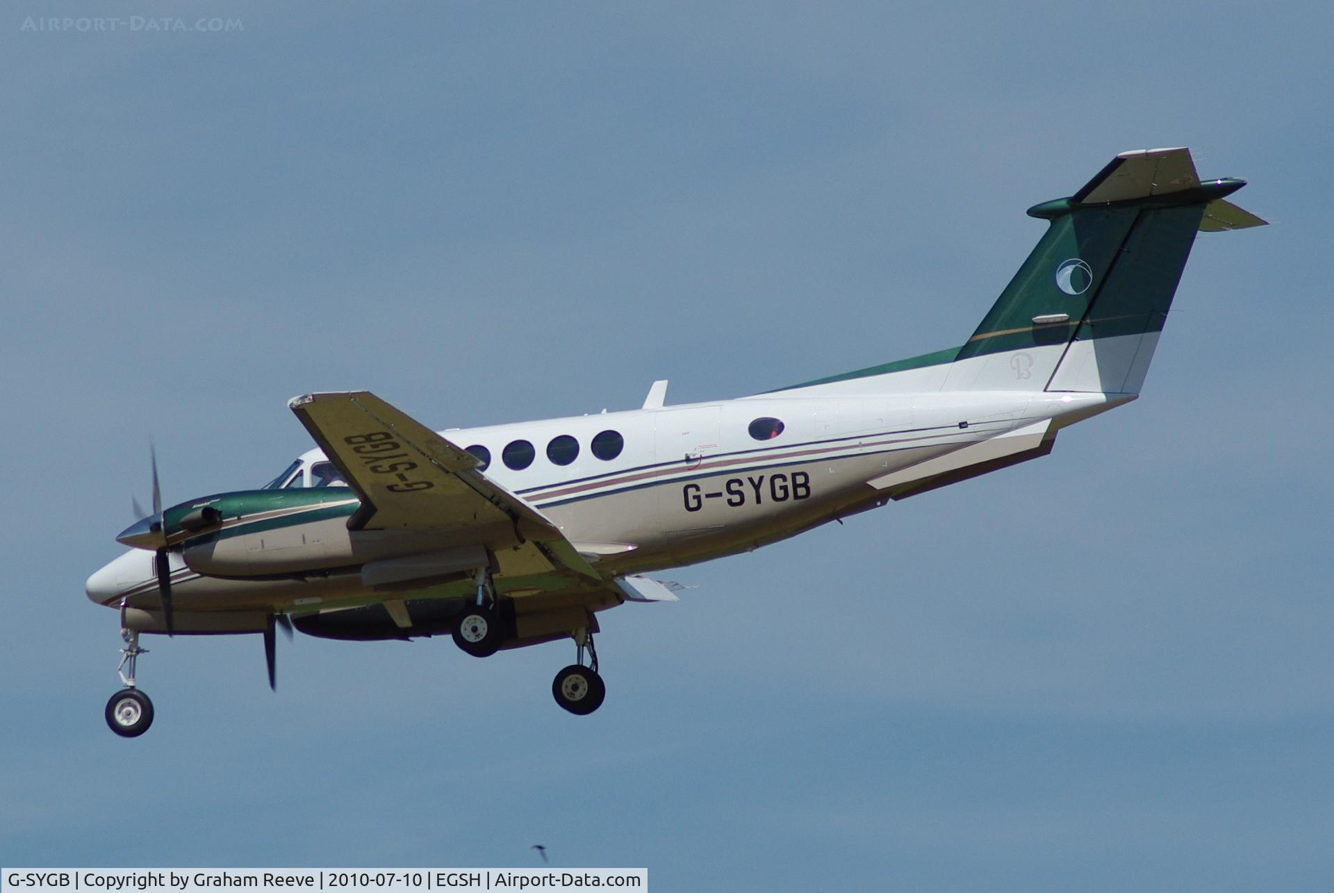 G-SYGB, 2008 Beechcraft King Air 200GT C/N BY-068, About to land at Norwich.